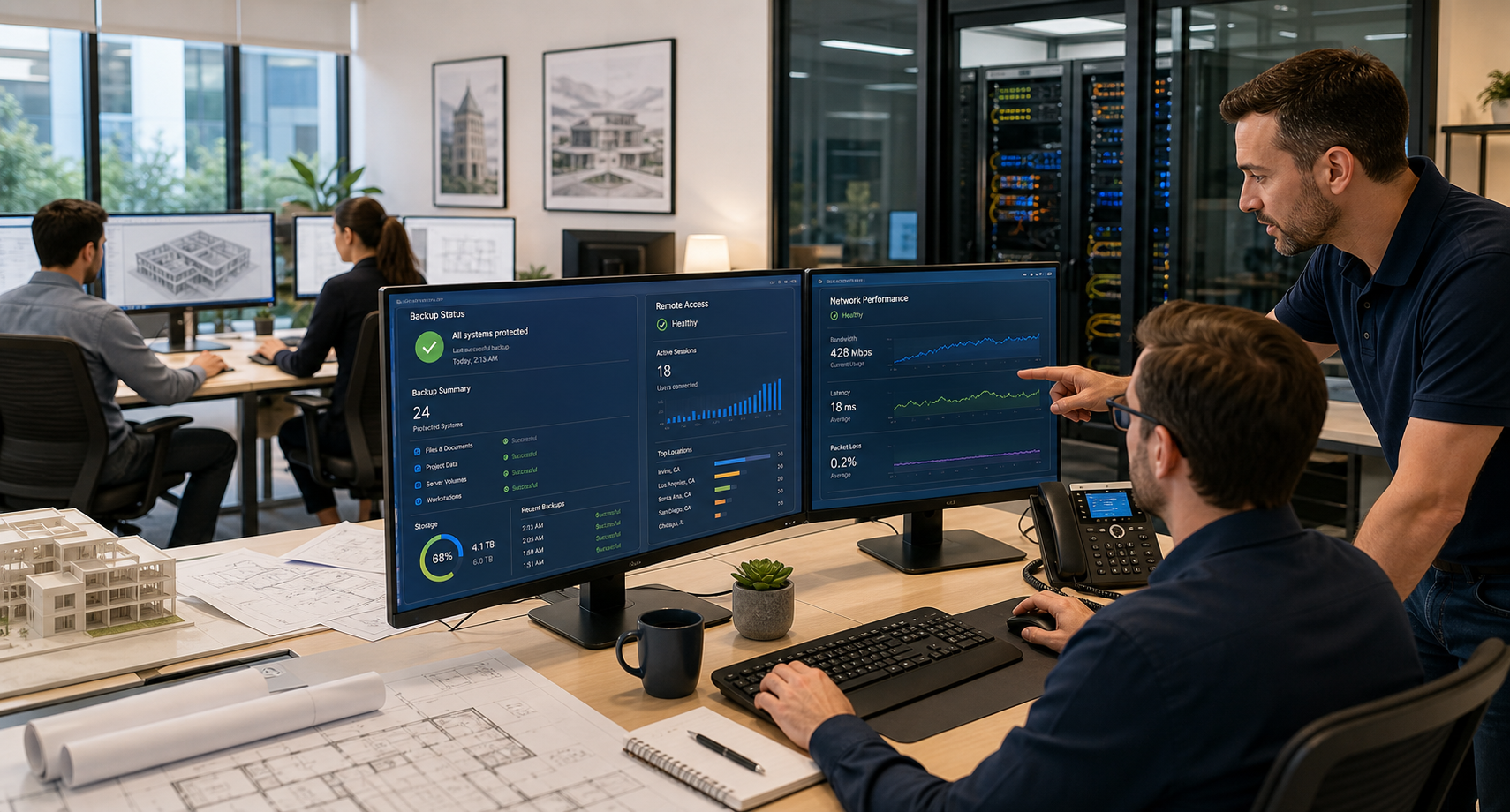 Architecture firm IT support for backup remote access and network performance.