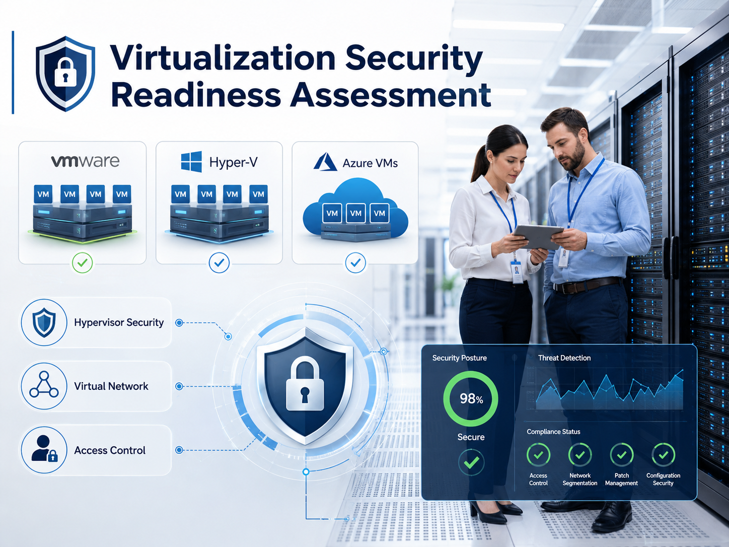 Virtualization security readiness with Hyper-V virtual machines, virtual network controls, and monitoring