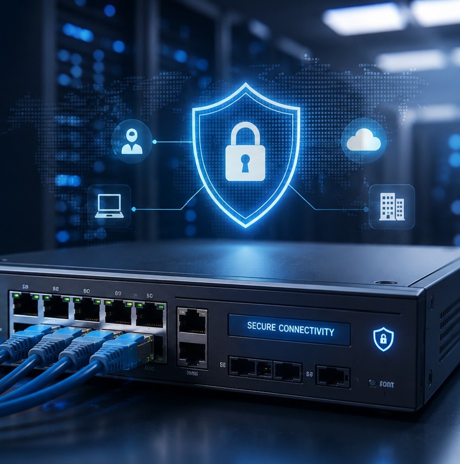 Firewall shield and secure connectivity graphic for VLAN segmentation security