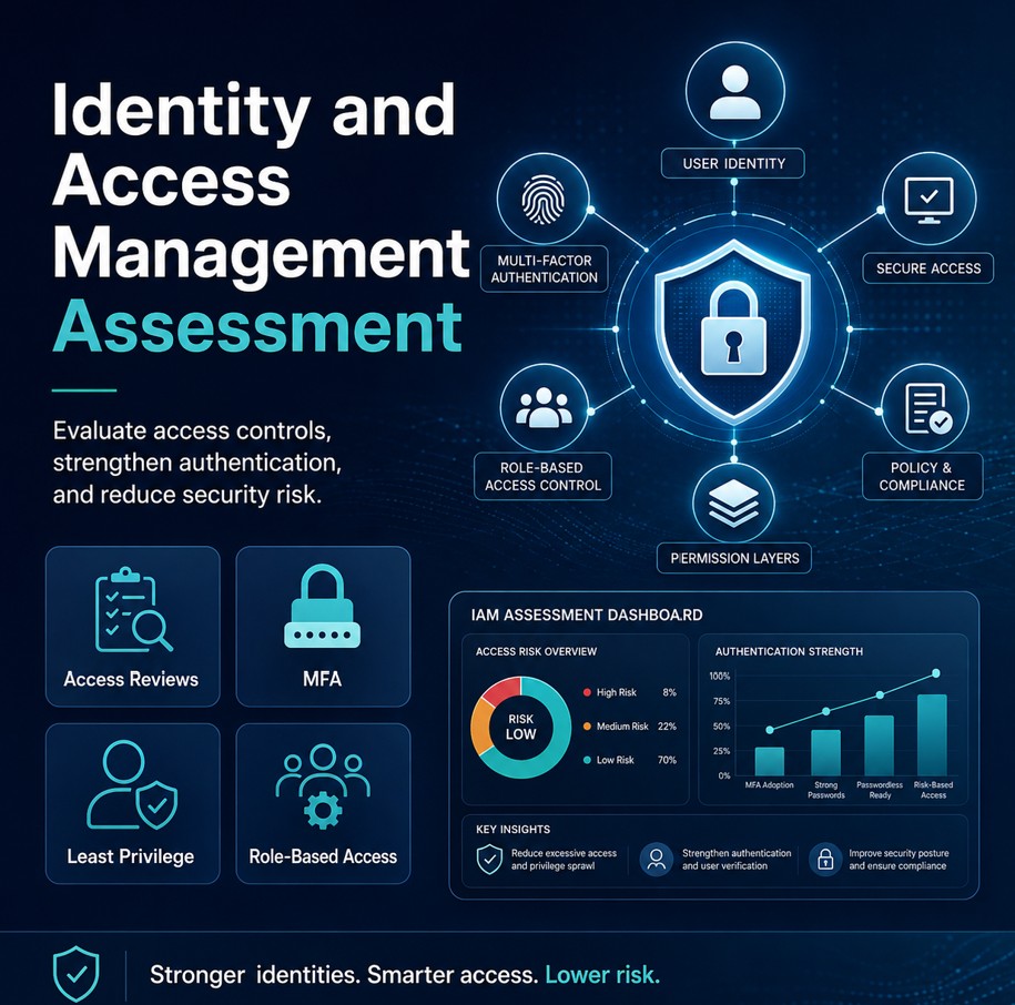 Identity and access management assessment showing MFA secure access and user controls