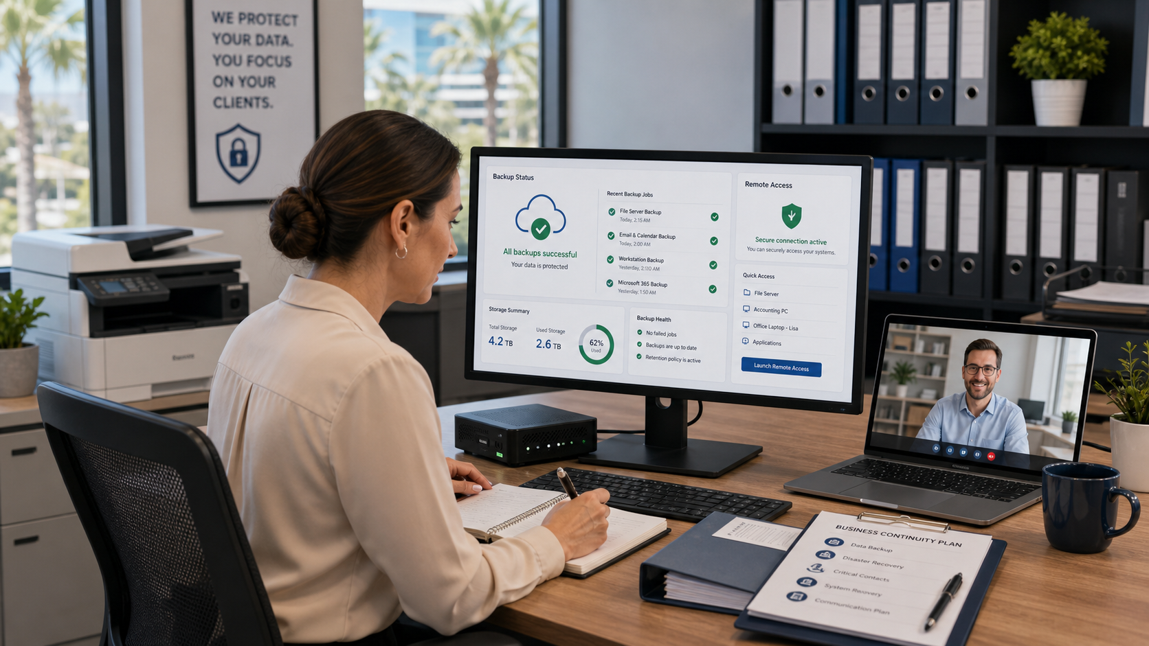 Backup planning and remote access support for insurance office staff