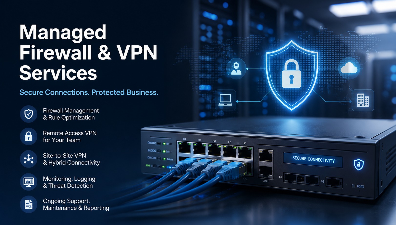 Firewall subscription and VPN vendor coordination for managed IT services