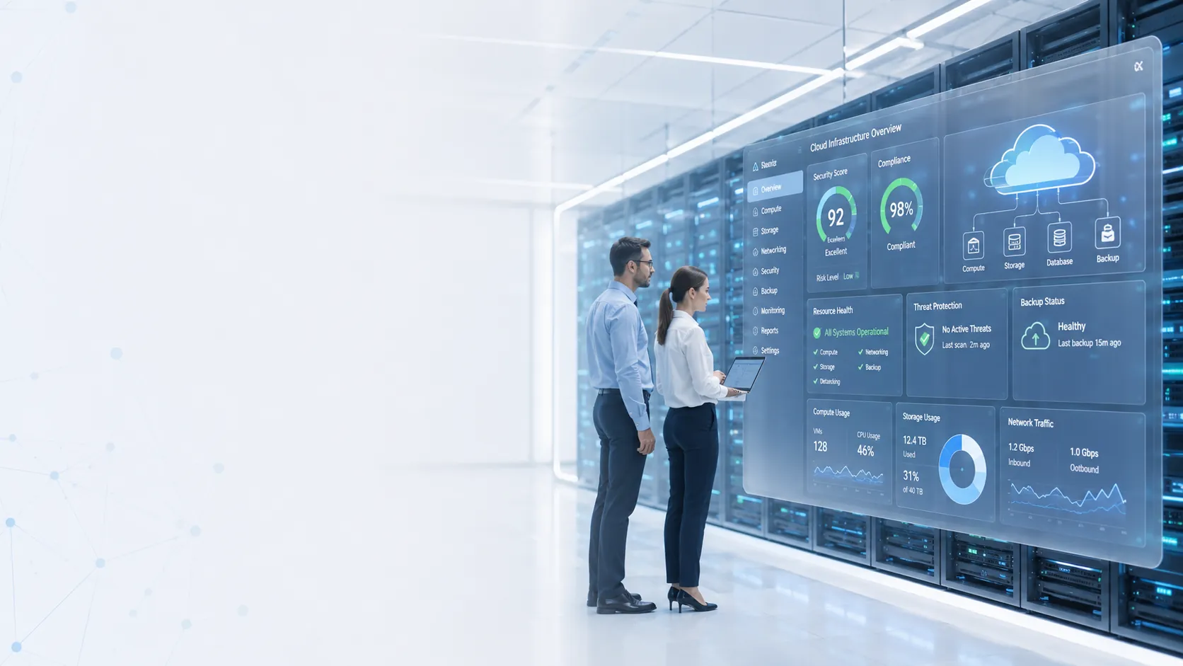 Azure cloud infrastructure monitoring dashboard in a modern data center