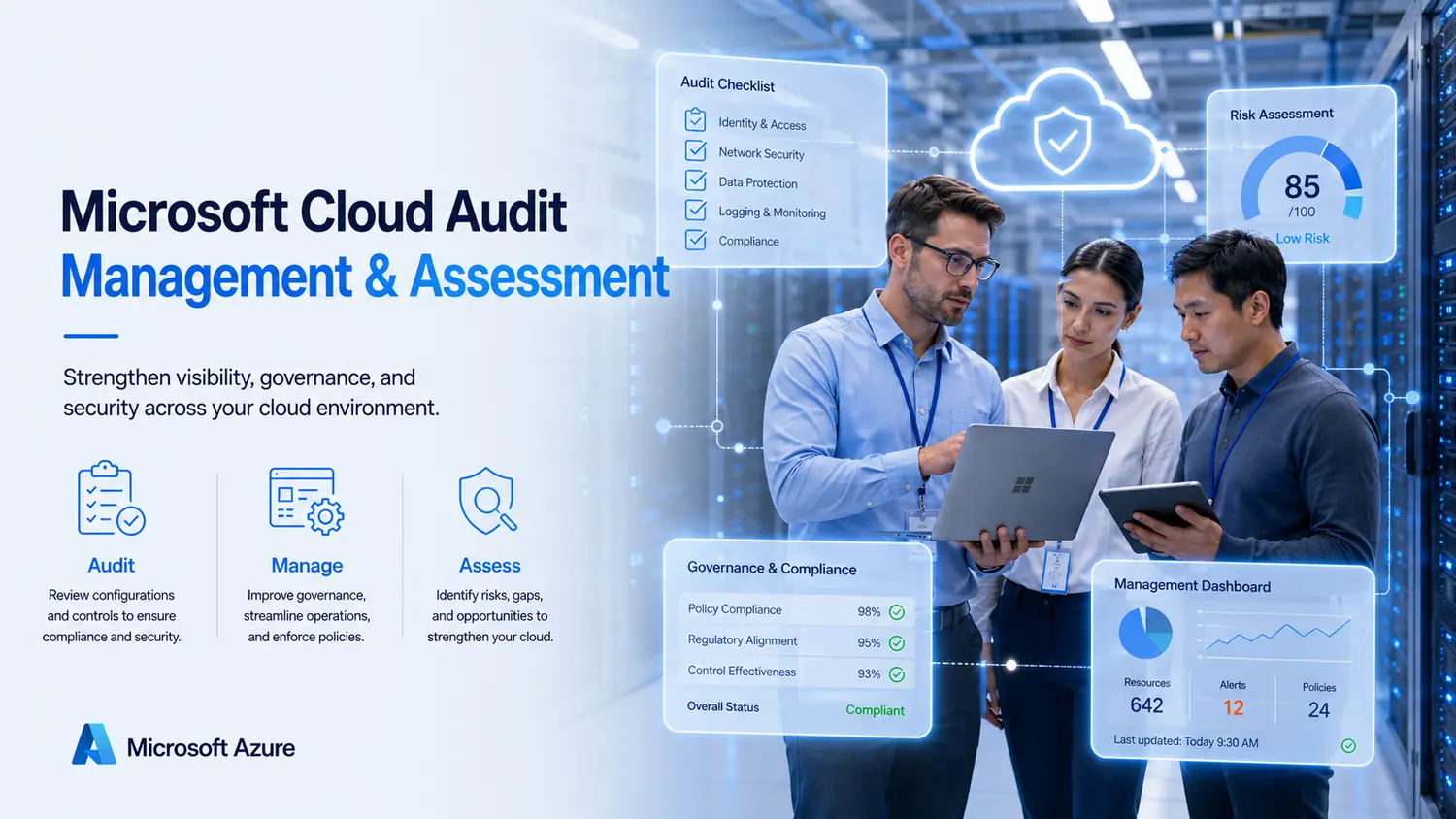 Cloud services team reviewing Microsoft Azure environment