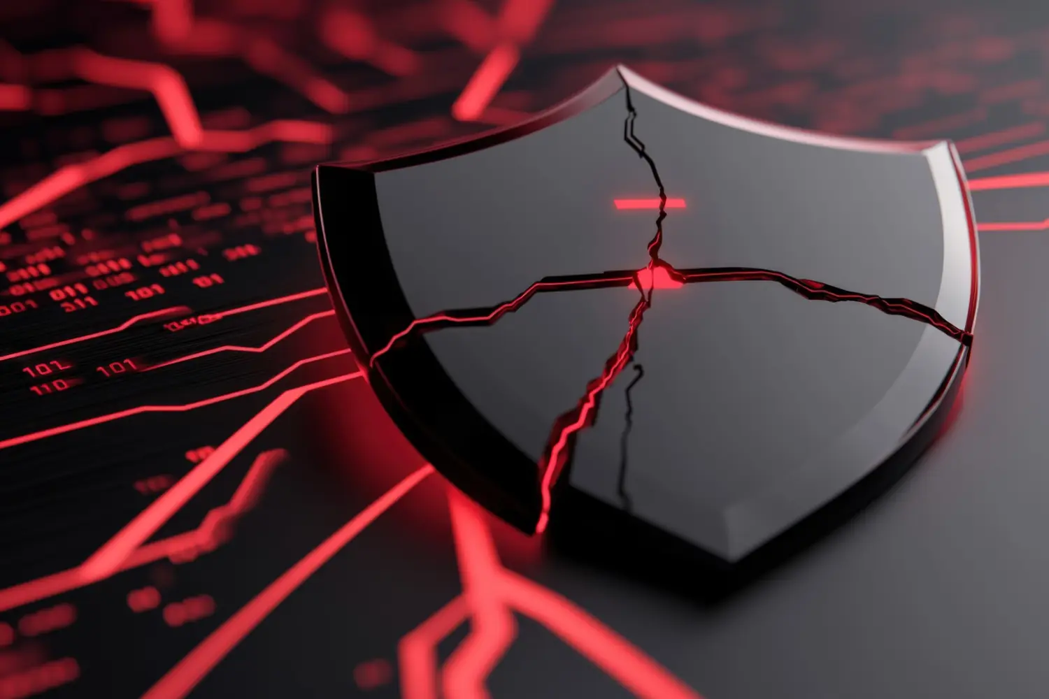 Cracked shield symbol representing cybersecurity vulnerabilities