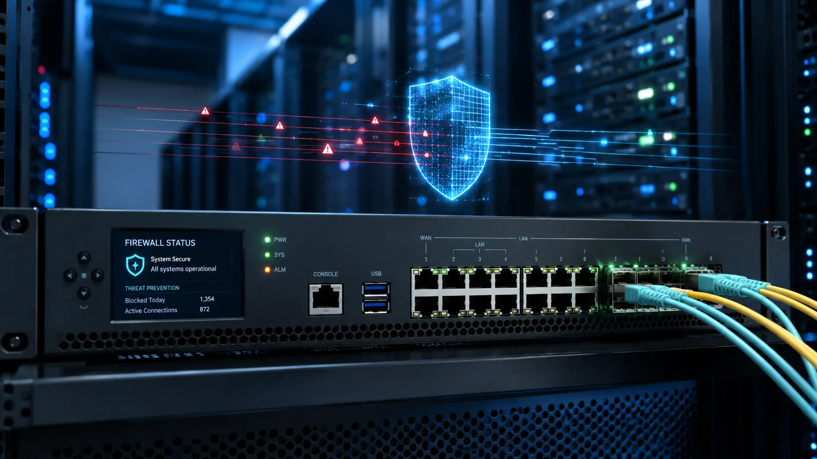 Firewall appliance filtering malicious traffic in a server environment