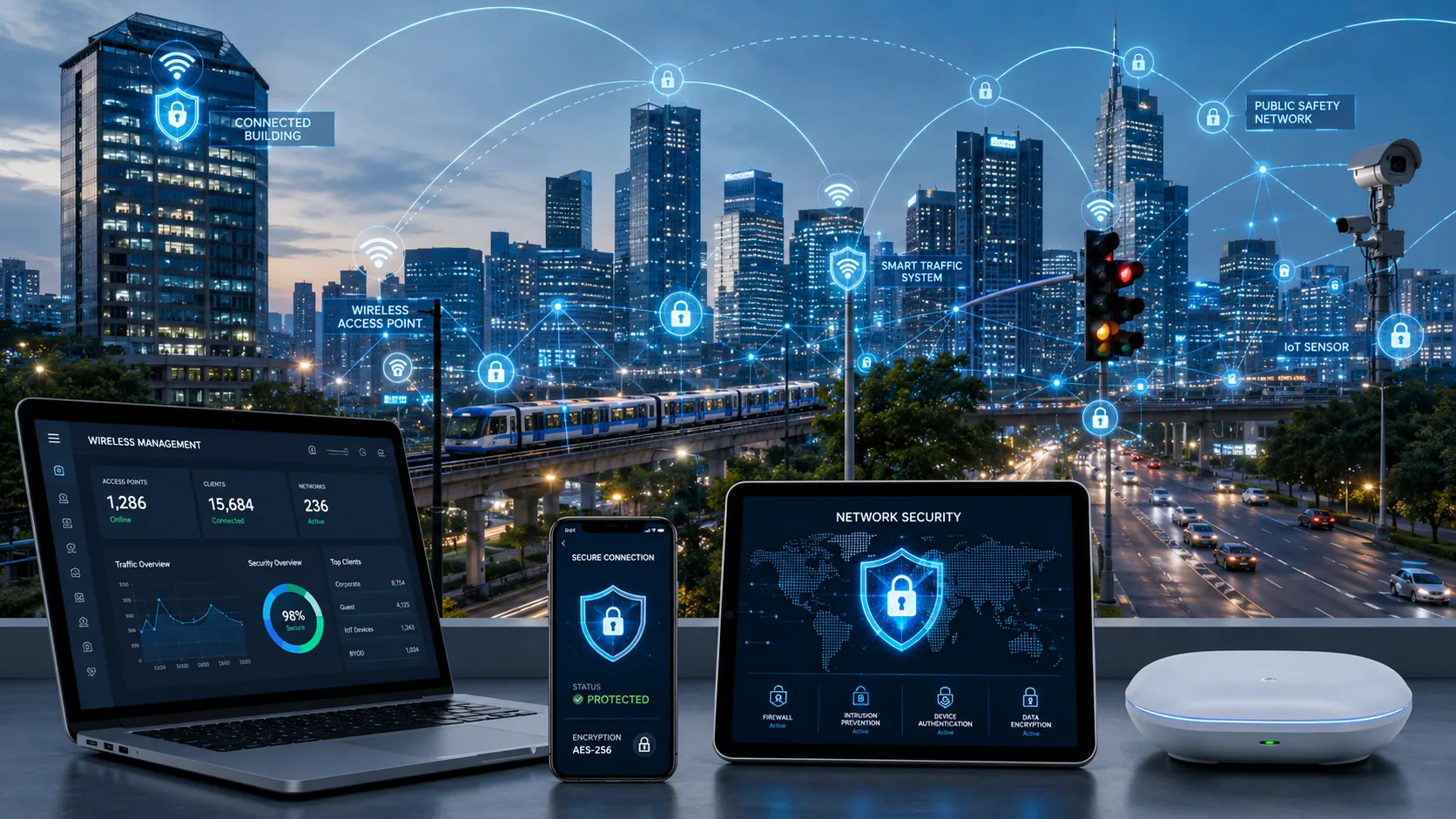 Secure wireless and connected network infrastructure across a modern city