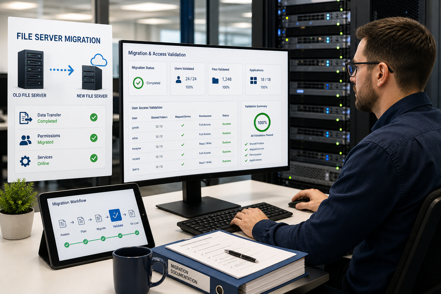File server migration and user access validation after cutover
