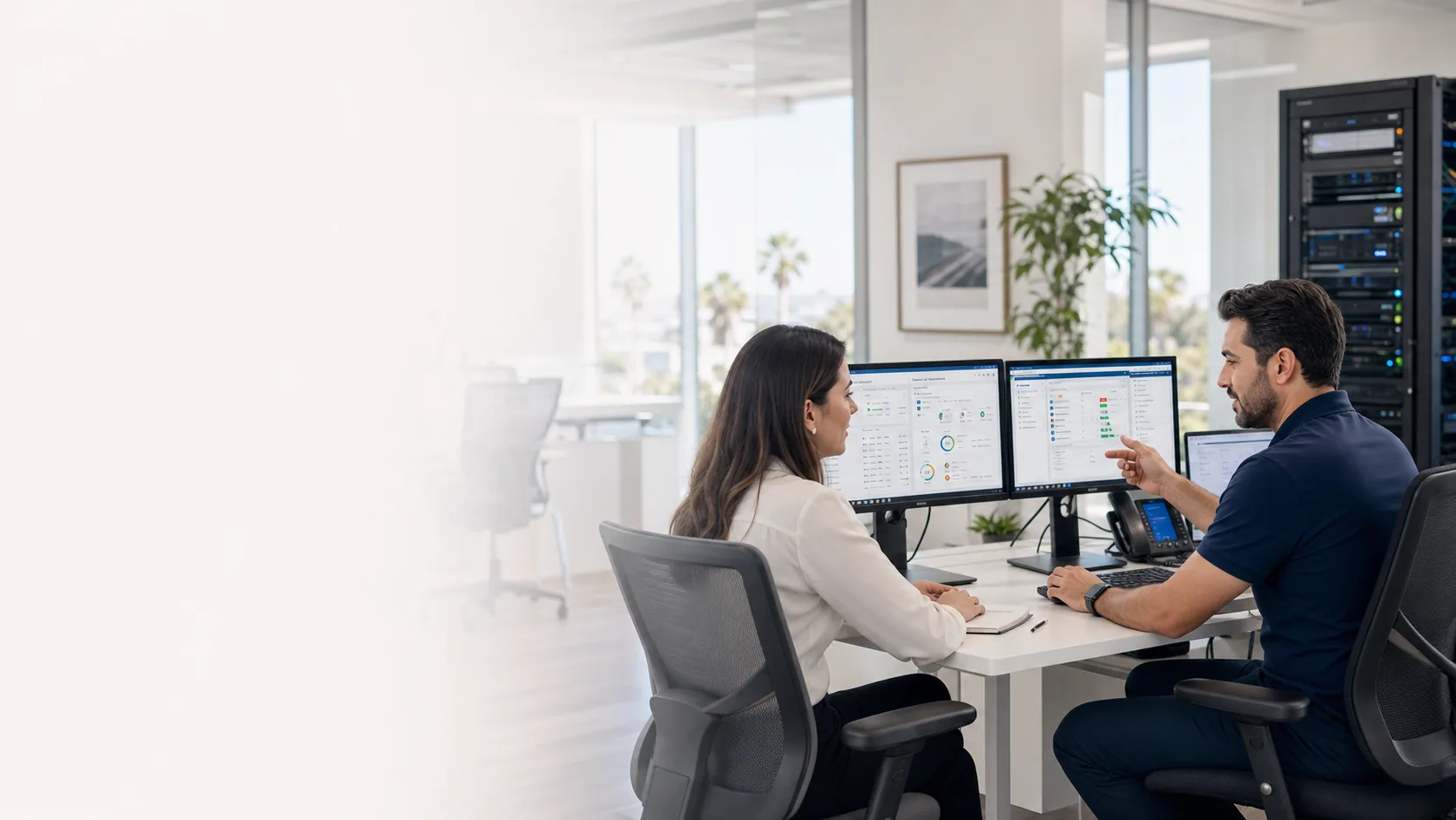 IT support team working with an Irvine business on a managed IT dashboard
