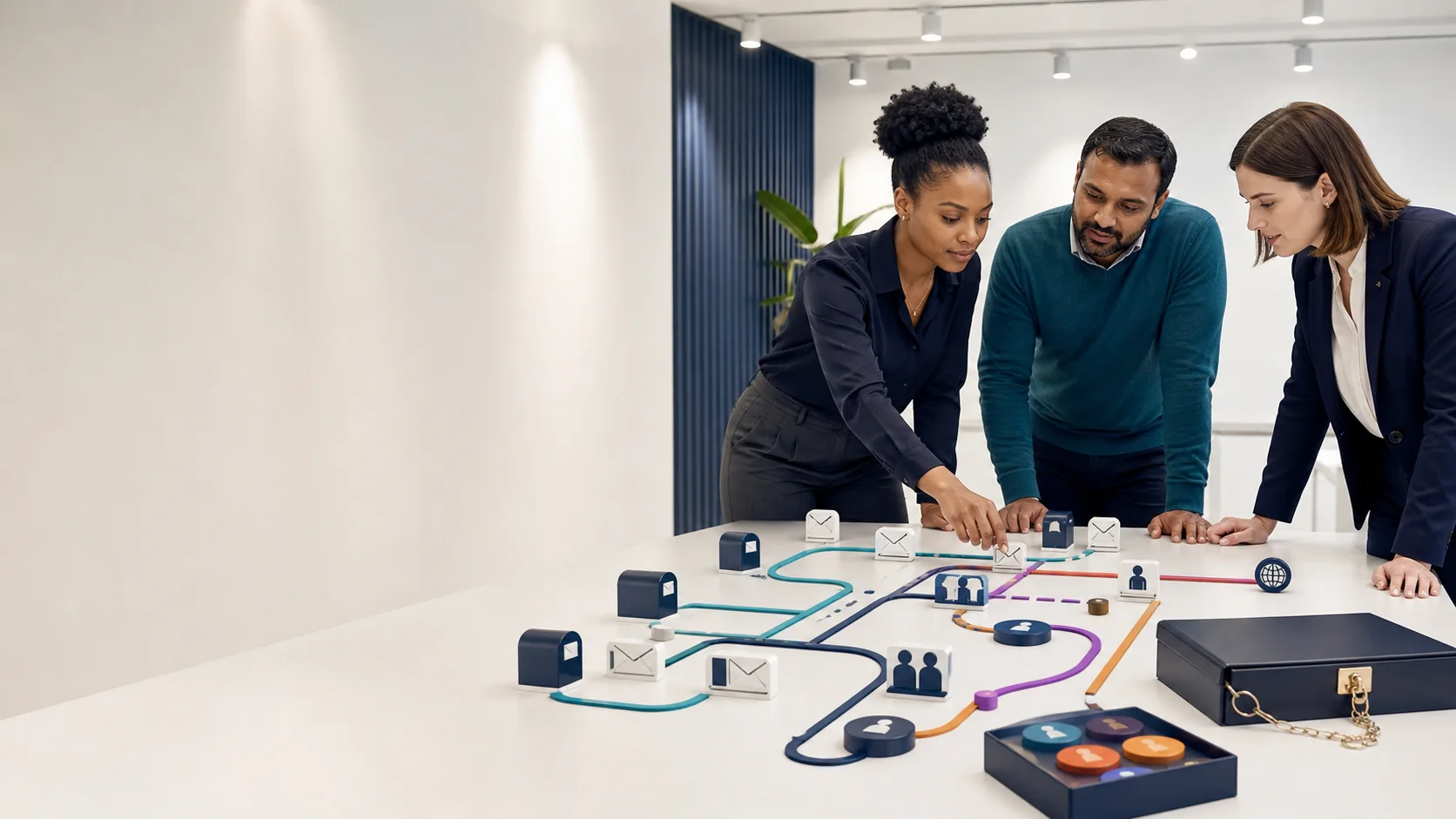 IT administrators reviewing a physical Exchange Online recipient, alias, delegation, and message-routing governance model
