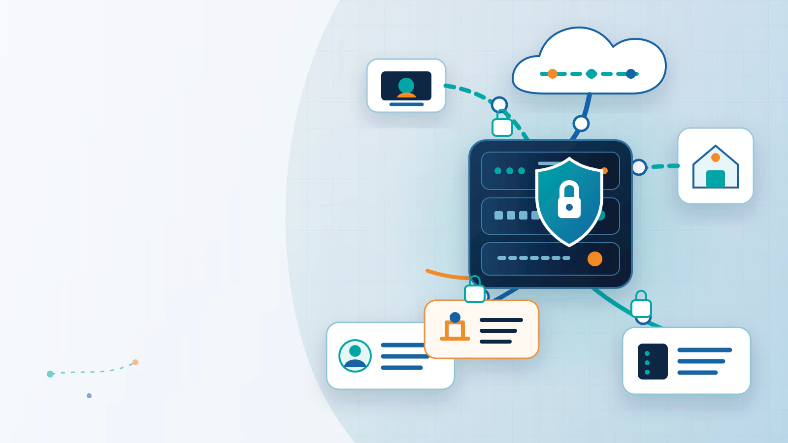 Secure business network architecture with firewall, router, switch, cloud, branch, remote access, and segmented network zones